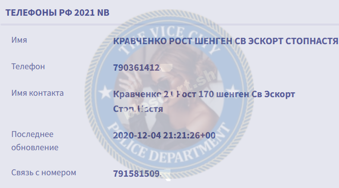 Кравченко Анастасия - эскортница 1990 г.р.
