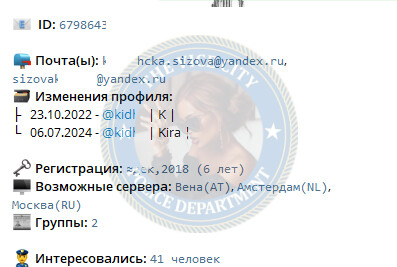Сизова Кира 2001 г.р. - ЧС эскорта Сизова Кира 2001 г.р. - ЧС эскорта